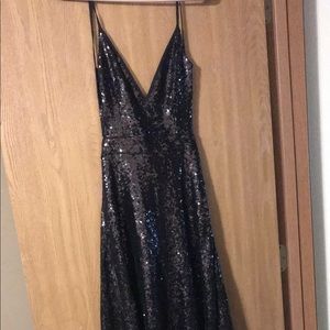 Black Sequin Floor Length Evening Gown